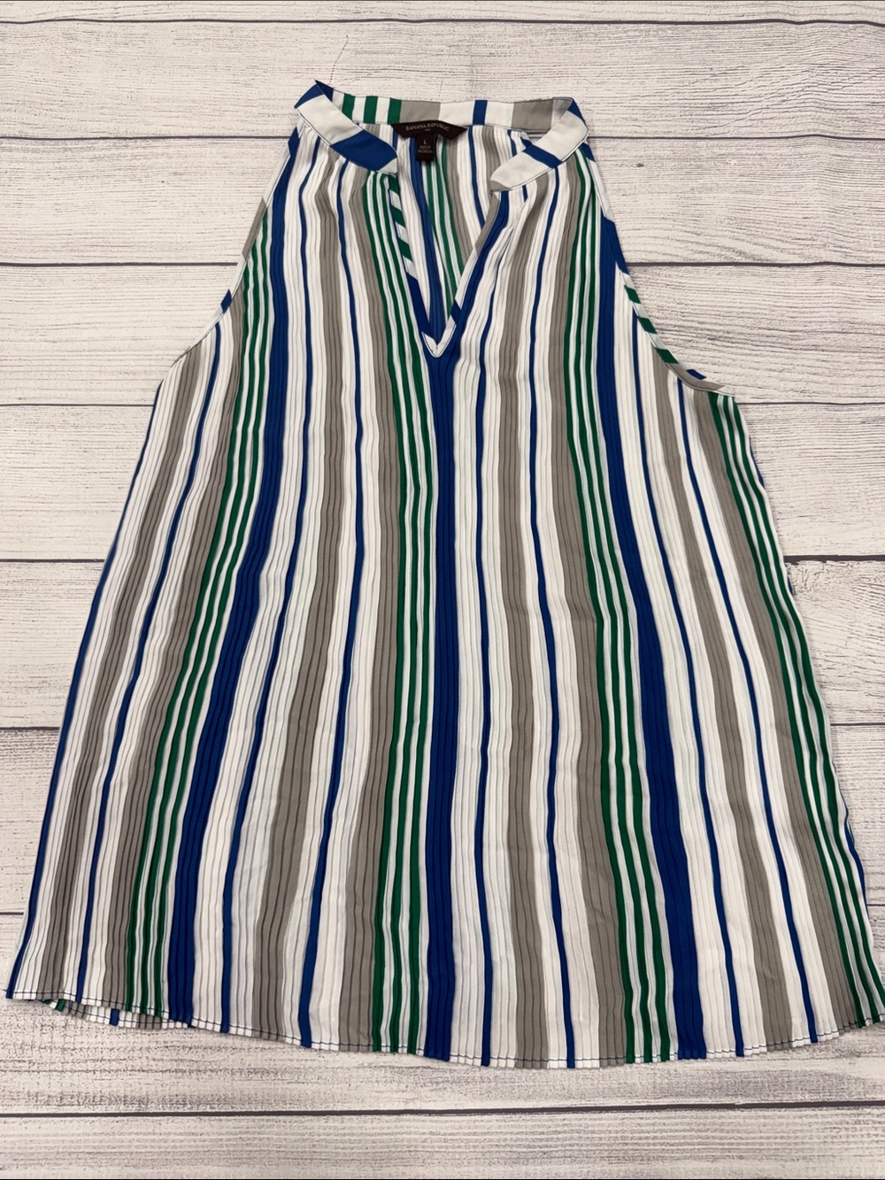 Banana Republic Sleeveless Striped Blouse Women's Large Blue Green White